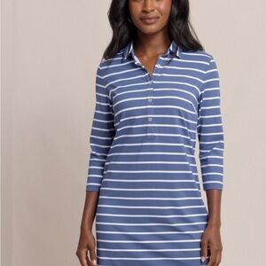 Southern Tide Light Indigo and White Striped performance Polo Dress